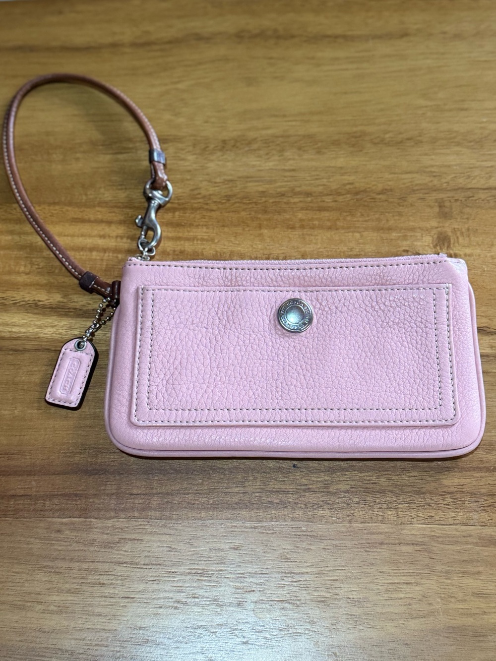 Coach Pink Pebbled Leather Wristlet Y2K Mini Pouch